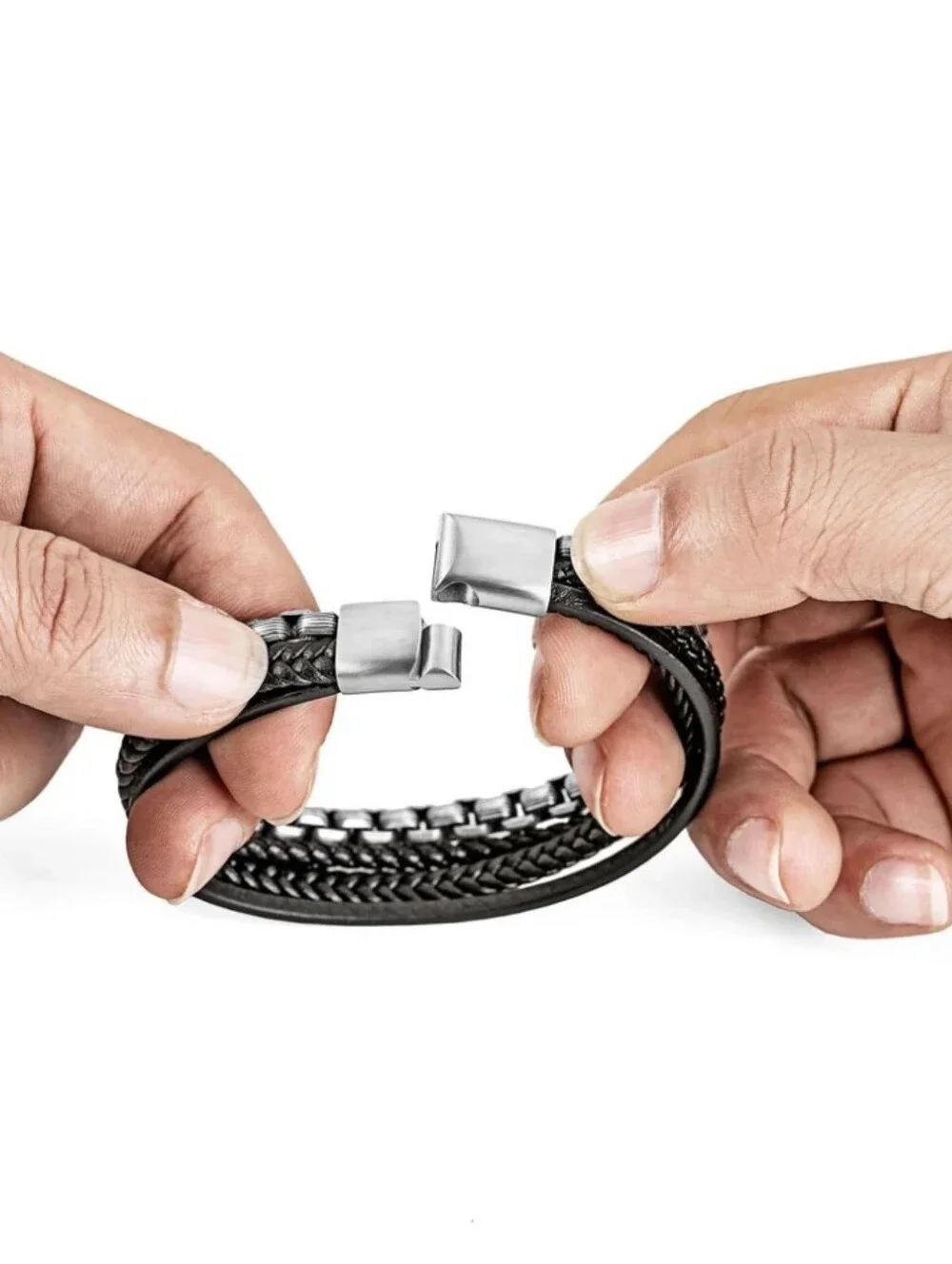 Men's Leather And Steel Bracelet Murtoo 9